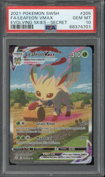 compare product 2021 Pokemon SWSH FA Leafeon VMAX Evolving Skies - Secret #205 PSA 10