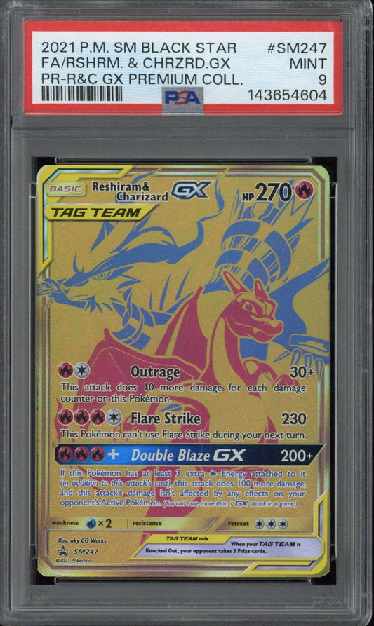 2021 Pokemon SM Black Star FA/Reshiram & Charizard GX #SM247 PSA 9 - EU