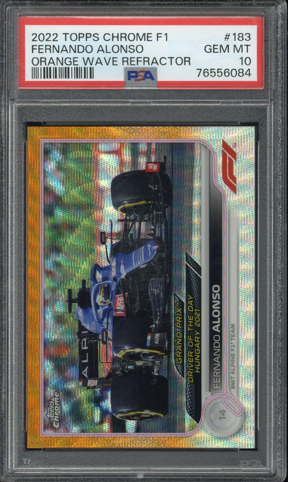 2022 Topps Chrome F1 Fernando Alonso Orange Wave Refractor /25 PSA 10