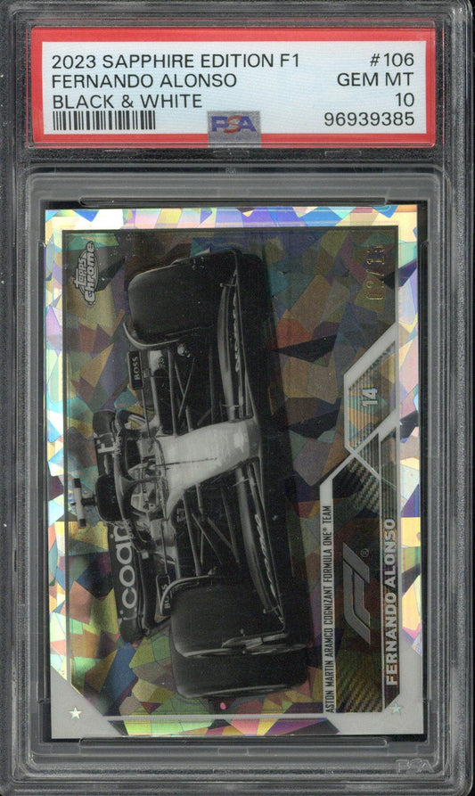 2023 Topps Sapphire Edition F1 Fernando Alonso /15 Black & White PSA 10