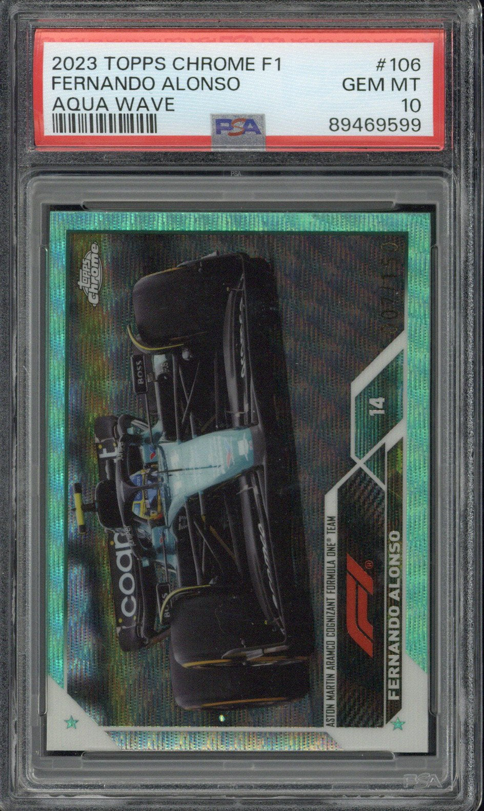 2023 Topps Chrome F1 Fernando Alonso Aqua Wave /150 PSA 10