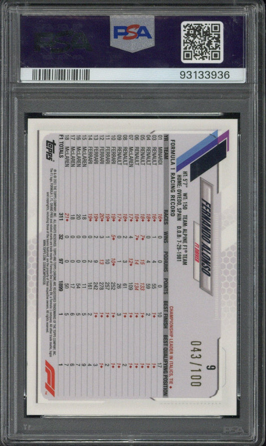 2021 Topps Chrome F1 Fernando Alonso /100 Sapphire Ed-Sp-Negative PSA 9