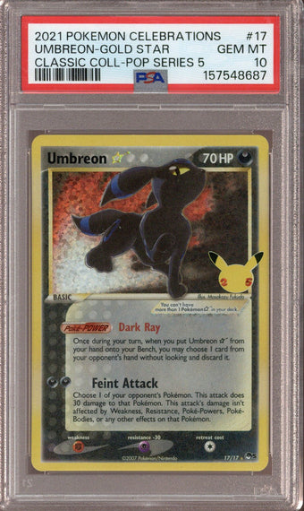 compare product 2021 Pokemon Celebrations Umbreon-Gold Star Classic Coll-POP Series 5 #17 PSA 10 - EU