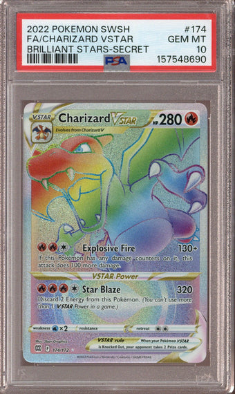compare product 2022 pokemon SWSH FA/Charizard VSTAR Brilliant Stars - Secret #174 PSA 10 - EU