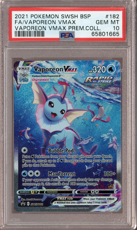 2021 Pokemon SWSH BSP Vaporeon VMAX Premium Collection #182 PSA 10 - EU