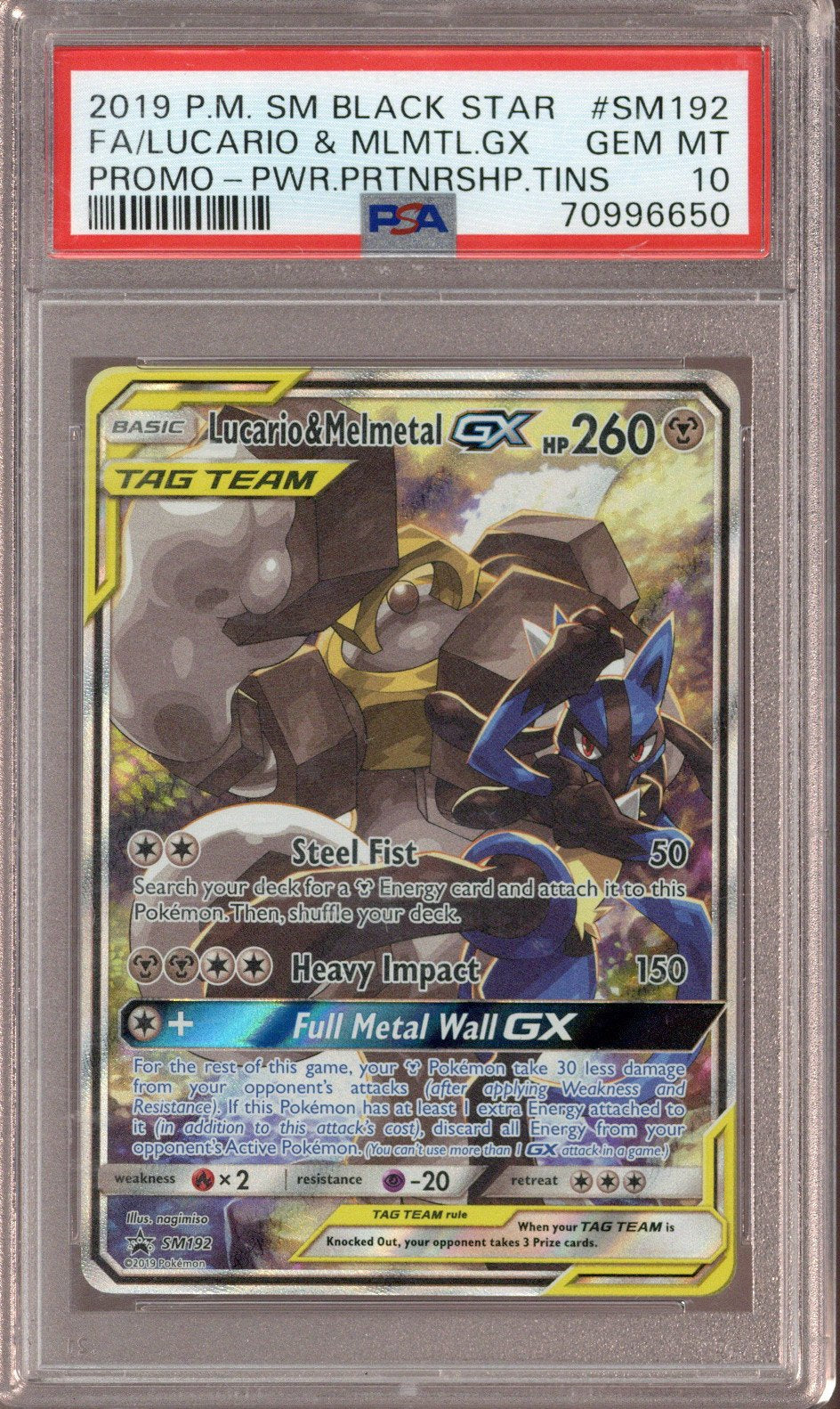 2019 P.M. SM Black Star FA/Lucario & MLMTL.GX Promo PSA 10 - EU