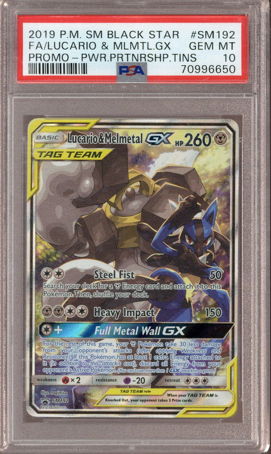 2019 P.M. SM Black Star FA/Lucario & MLMTL.GX Promo PSA 10 - EU