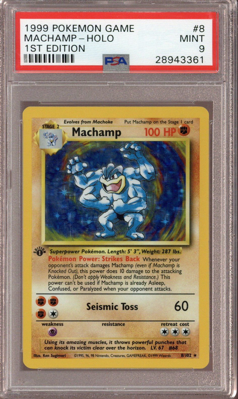1999 Pokemon Game Machamp  Holo 1ST Edition #9 PSA 9 - EU