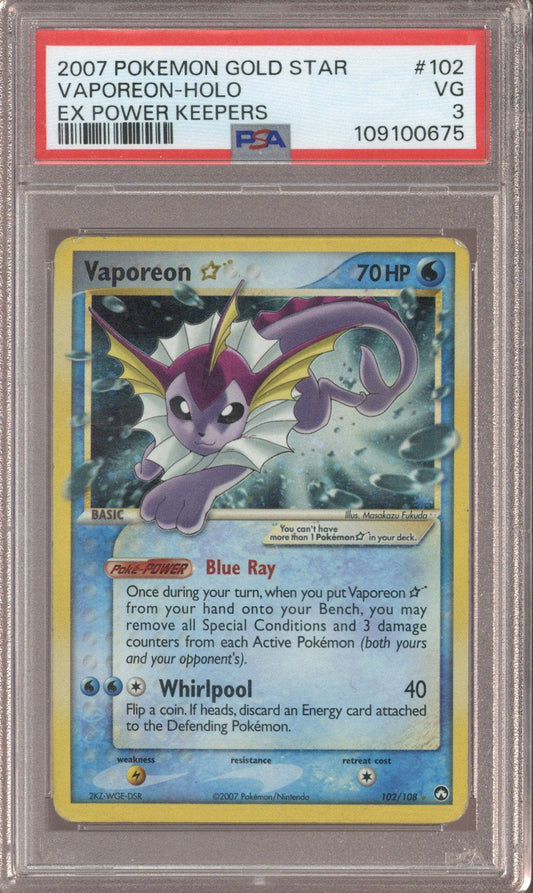 2007 Pokemon Gold Star Vaporeon Holo #102  PSA 3 - EU