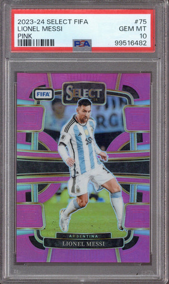 compare product 2023-24 Panini Select FIFA Lionel Messi Pink #75 /75 PSA 10 - EU