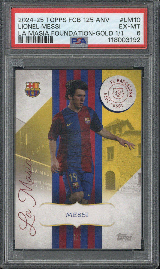 2024-25 Topps FC Barcelona 125 Anniversary Lionel Messi La Masia Foundation Gold 1/1 #LM10 PSA 6