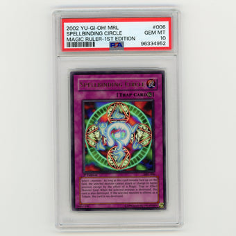 compare product 2002 Yu-Gi-Oh MRL Spellbinding Circle Magic Ruler 1st Edition #006 PSA 10 (#AF1)