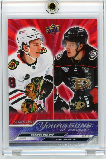compare product 23-24 UD Series 2 Young Guns Checklist Bedard Carlsson Outburst Red 25/25